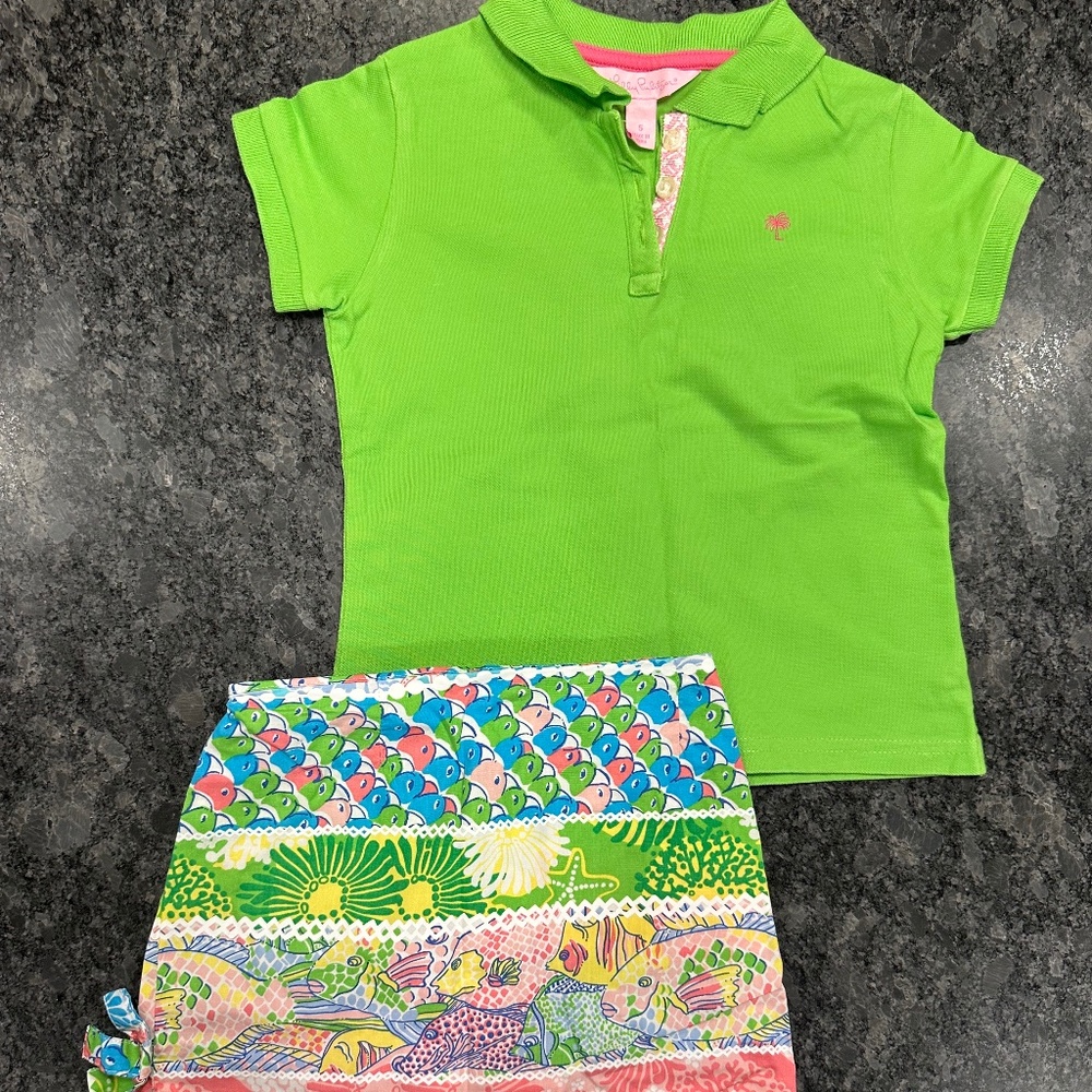 Lilly Pulitzer Girls Skort with Bows on side and Matching Top - size 4/5